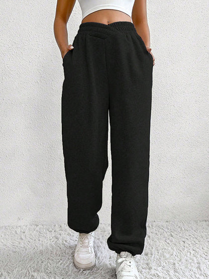Solid Crossover Waist Bound Feet Sweatpants