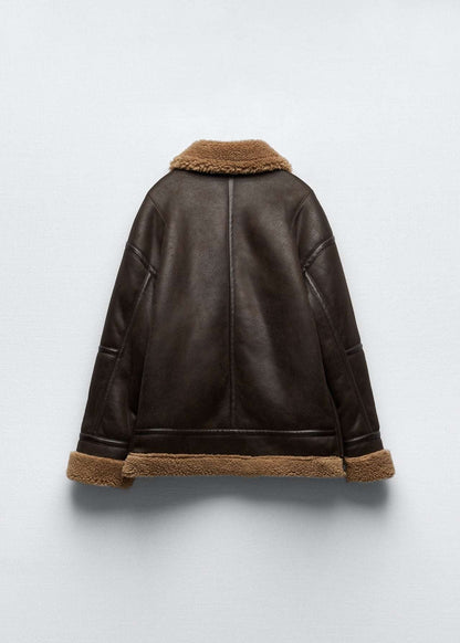 Lamb-Fur Trimmed Lapel Aviator Jacket