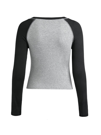 Raglan Contrast Color Slim Long Sleeve Tee