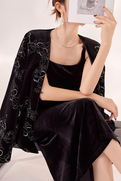 Sexy Velvet Strappy Backless Maxi Dress