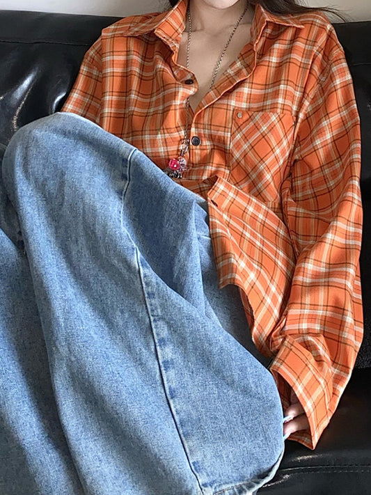 Street Plaid Long Sleeves Shirts