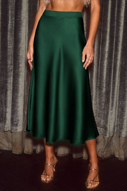 Satin Solid Color A-line Bodycon Skirt