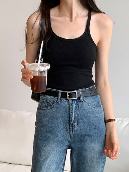 Plain High Elastic Slim Fit Cami Top
