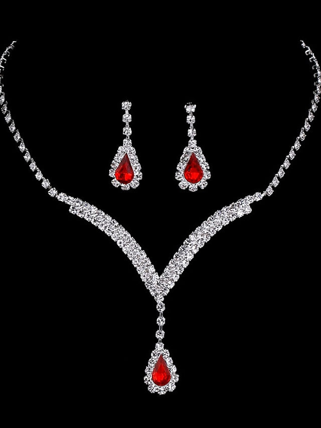 3pcs Bridal Jewelry Sets Bride Jewelry Set Silver Crystal Wedding Necklace Earrings Bridal Rhinestone Teardrop Pendant Accessories for Women and Bridesmaids (3 piece set - 2 earrings and 1 necklace for Women