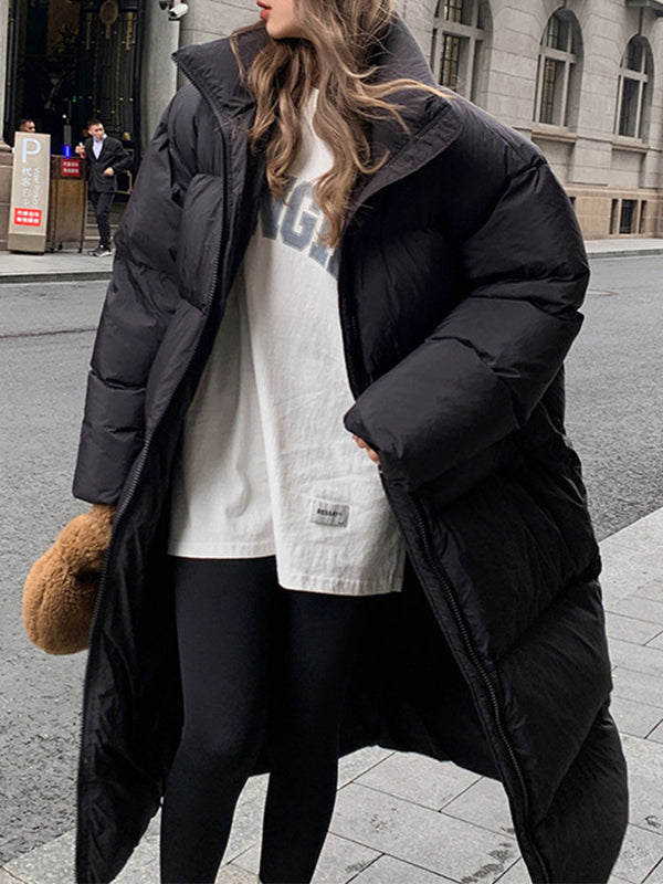 Solid Collared Longline Puffer Jacket