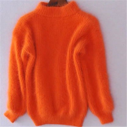 Jersey holgado de cachemira lisa de cuello alto para mujer | Ideal para otoño/invierno