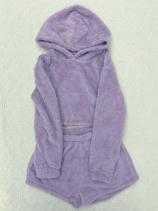 Teddy Solid Crop Top & Shorts Lounge Set