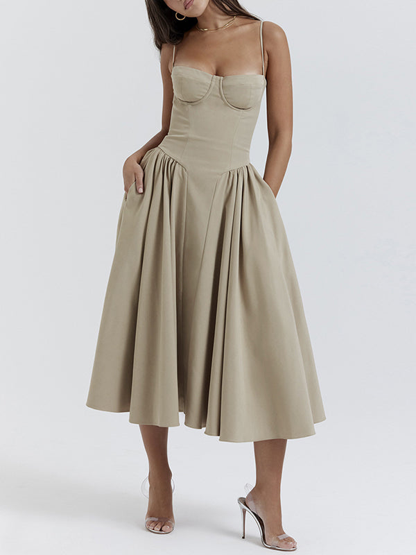 Vintage Solid Cami Midi Dress