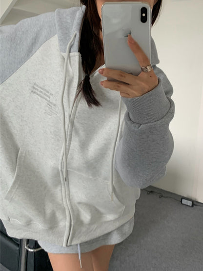 Color Block Splice Zip Up Oversized Hoodie