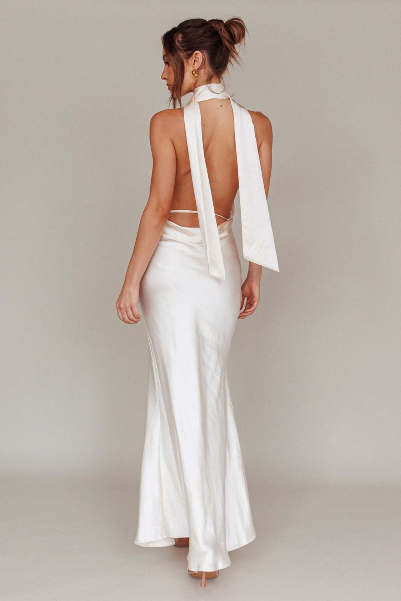 Deep V Halter Backless Prom Dress
