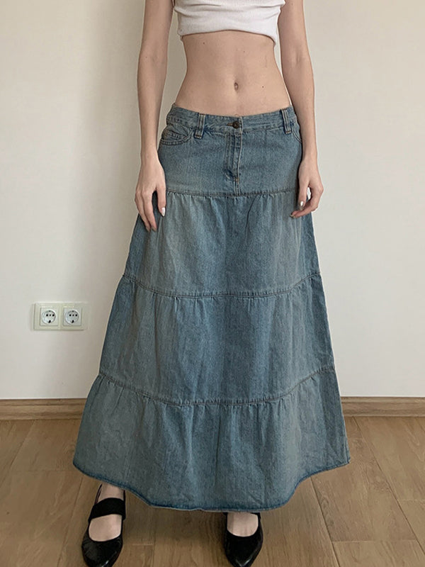 Low-Waisted Old-Fashioned Holiday Style Maxi Skirt