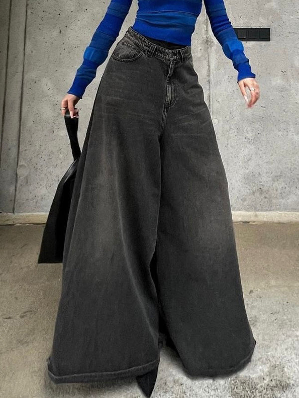 Floor Mopping Gray Niche Versatile Flare Jeans