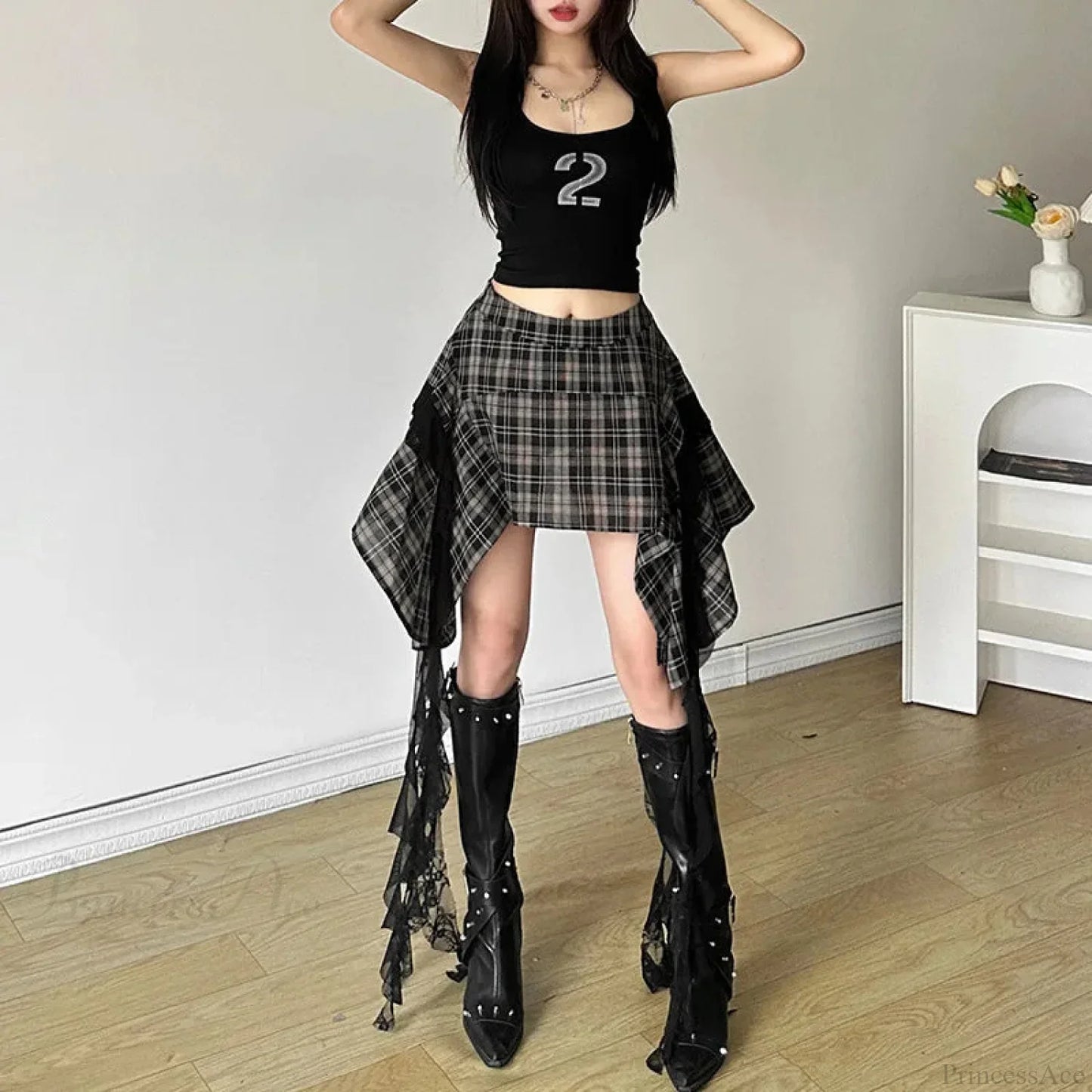Bead Mosaic Synthetic Leather Skirt