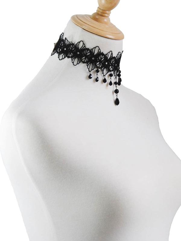 Bead Tassel Contrast Lace Choker for Women