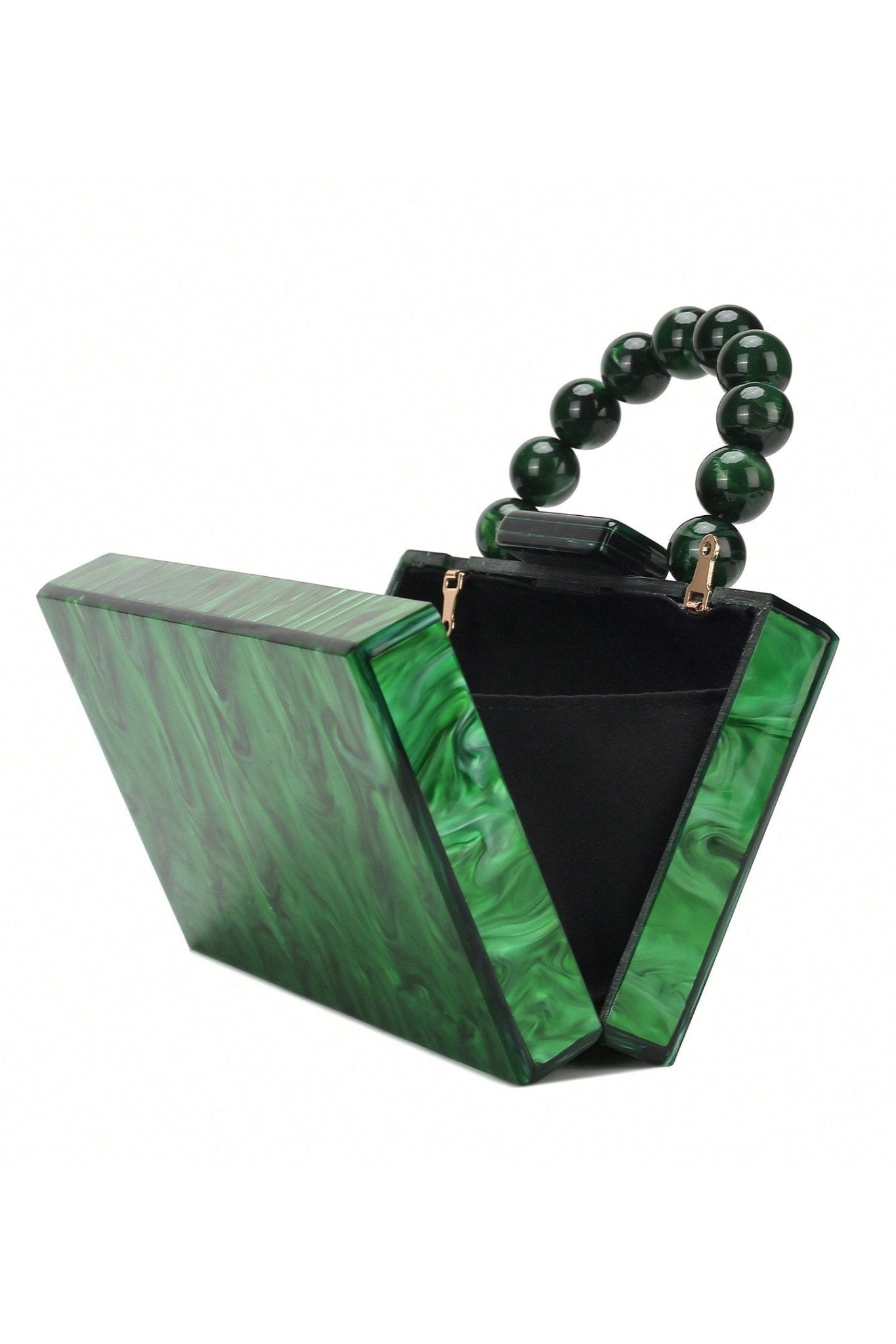 Bolso de mano con cadena de cuentas y diseño jaspeado