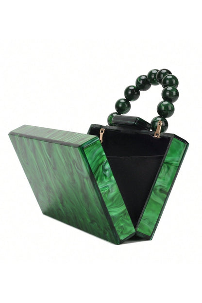 Bolso de mano con cadena de cuentas y diseño jaspeado