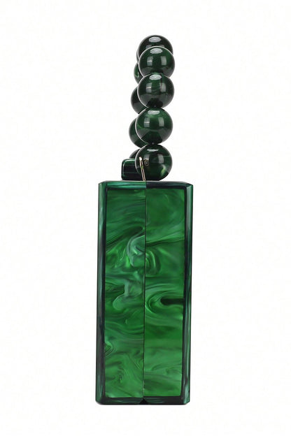 Bolso de mano con cadena de cuentas y diseño jaspeado