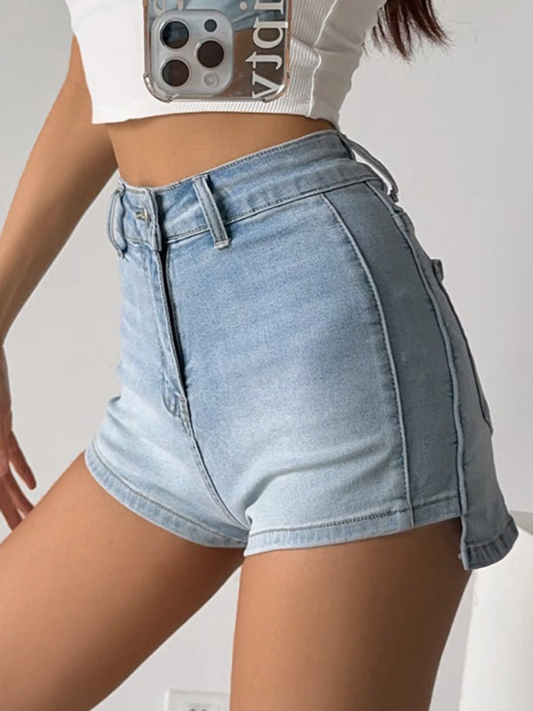 High Waist Stretchy Wrap Hip Denim Shorts