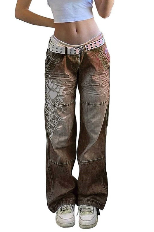 Distressed Ruched Wide-Leg Pant