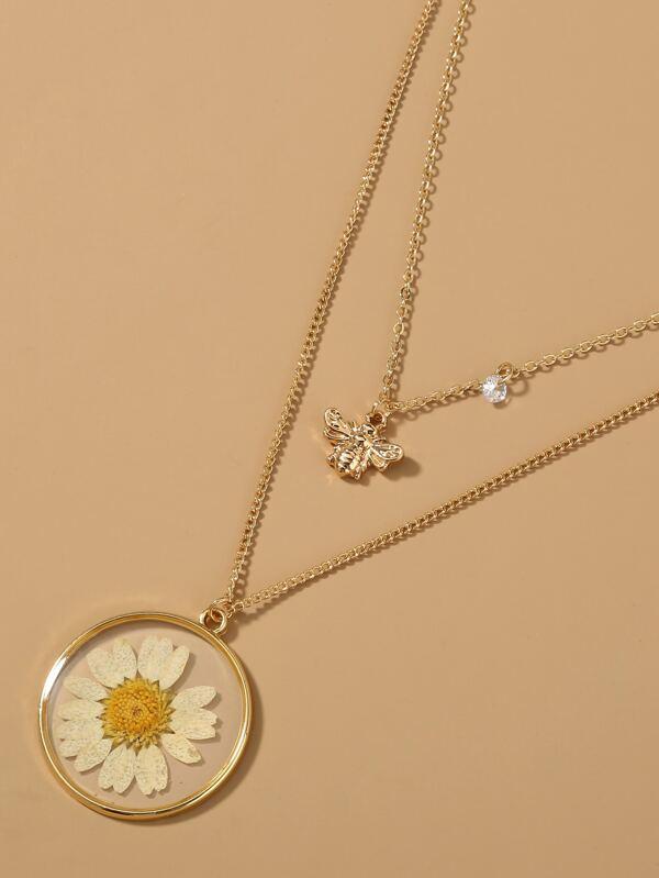 Bee & Flower Charm Layered Necklace for Women