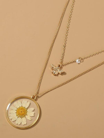 Bee & Flower Charm Layered Necklace for Women