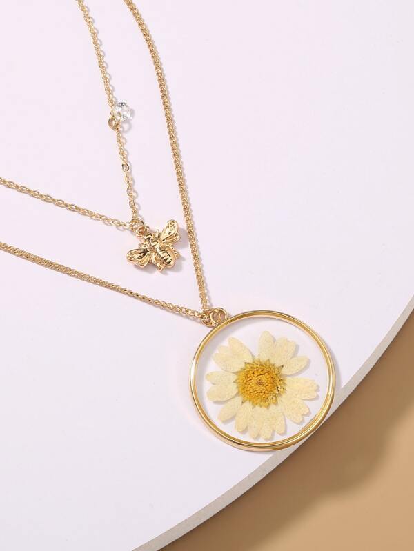 Bee & Flower Charm Layered Necklace for Women