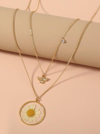 Bee & Flower Charm Layered Necklace for Women