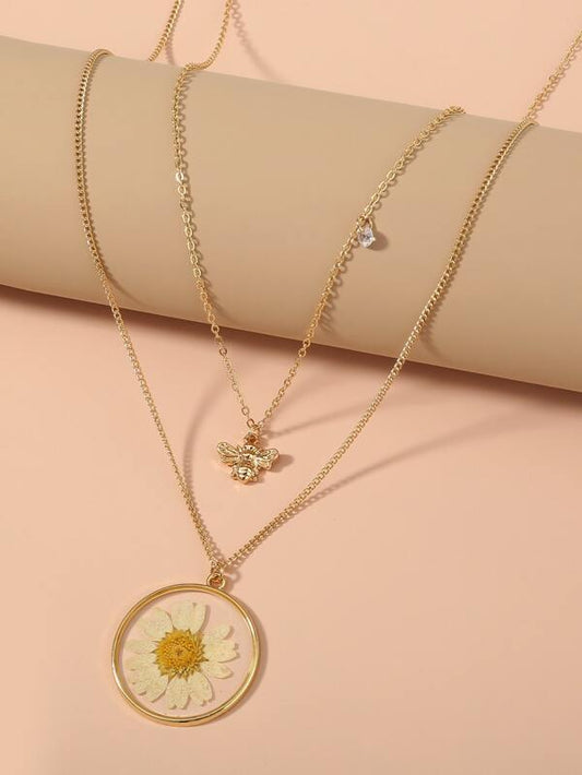 Bee & Flower Charm Layered Necklace for Women