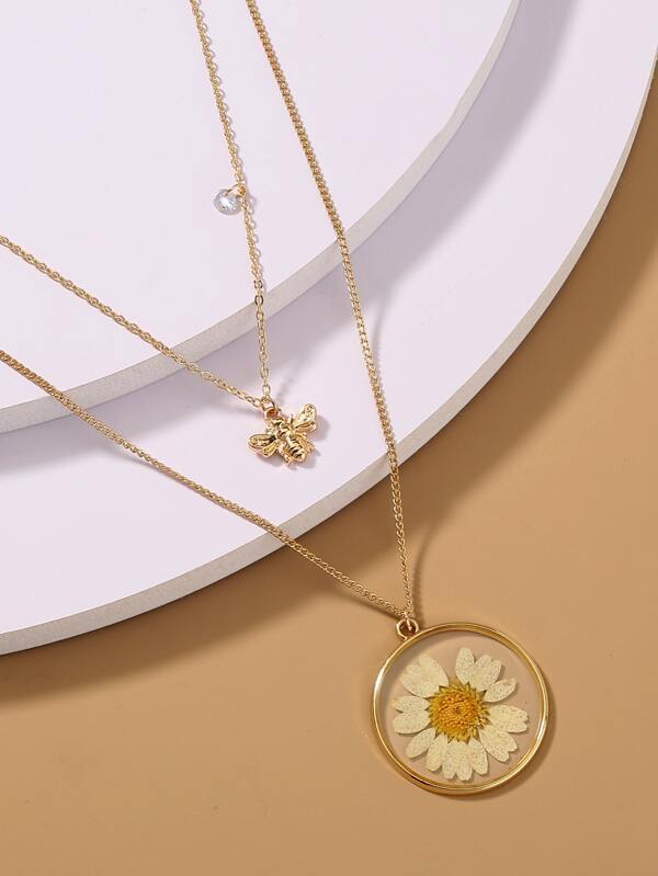 Bee & Flower Charm Layered Necklace for Women