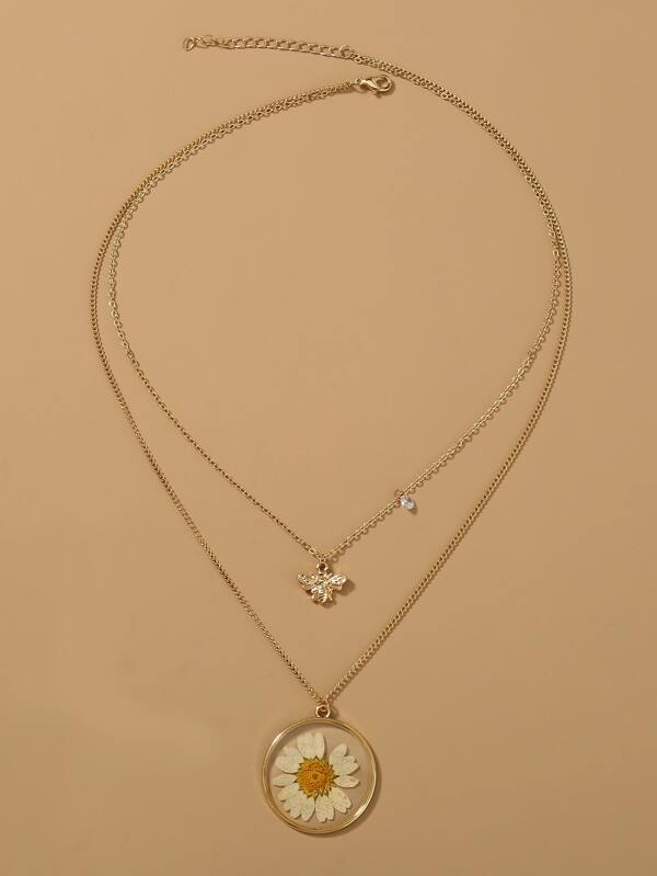 Bee & Flower Charm Layered Necklace for Women