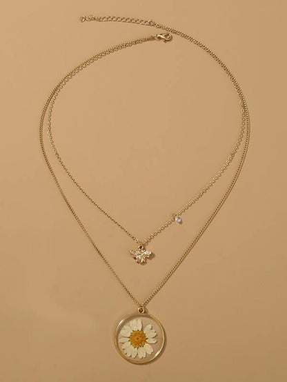 Bee & Flower Charm Layered Necklace for Women