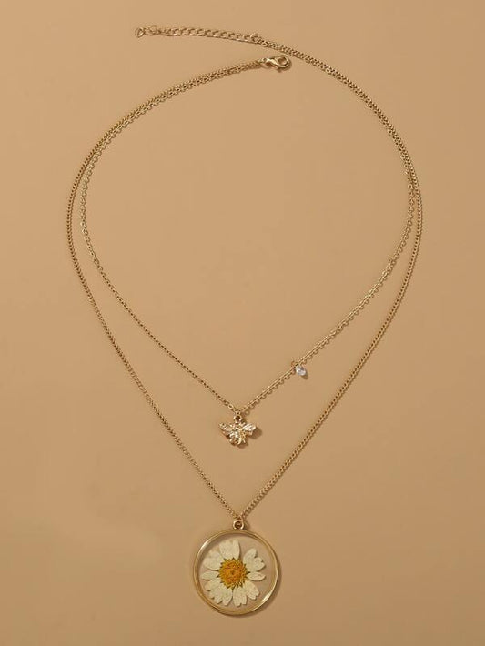 Bee & Flower Charm Layered Necklace for Women