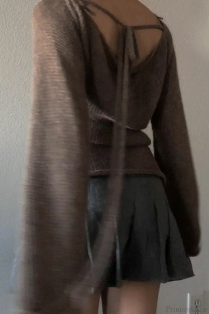 Bell Sleeve Tie Back Knit Sweater