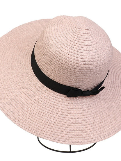 Hat Straw Hat Black Pink Khaki Outdoor Daily Holiday Braided Bow Pure Color Portable Sun Protection Breathable for Women