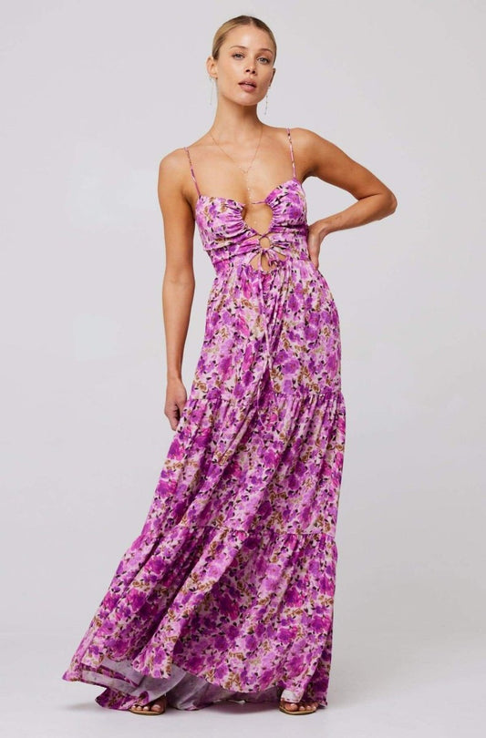 Vestido lencero largo con aberturas y estampado Beverly