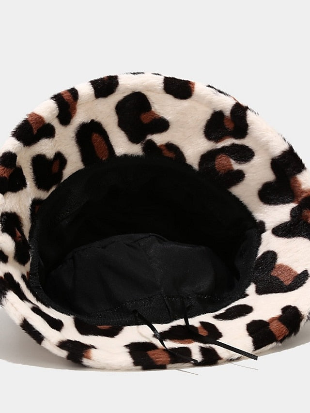 New Winter Bucket Hats Fluffy Fur Men Women Panama Hat Fashion Warm Fisherman Cap Multi Color Leopard Printed Hat for Women
