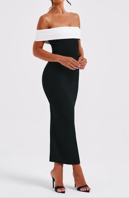 Regina Midi Dress-Black/White