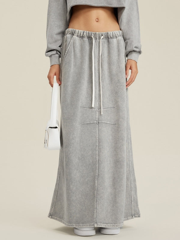 Washed Back Slit Baggy Maxi Skirt