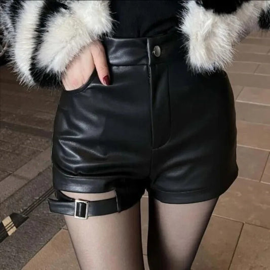 High-Waist Lace-Up Leather Shorts