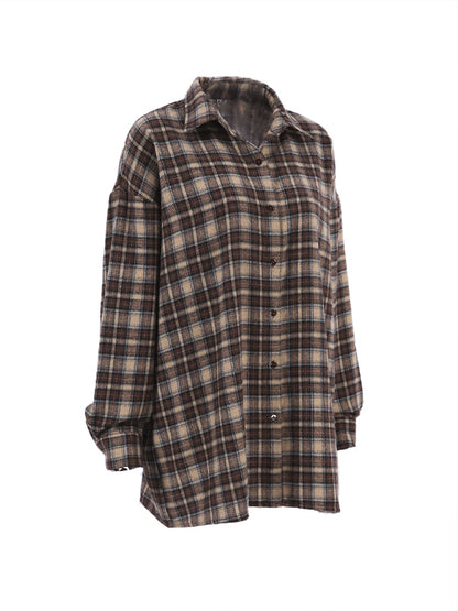 Vintage Plaid Print Long Sleeve Blouse