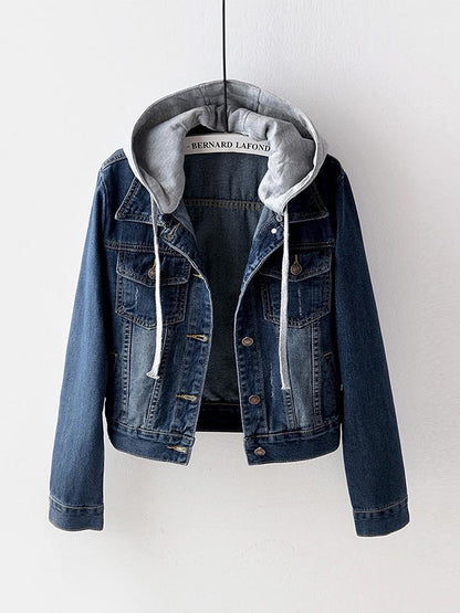 Fake two piece hooded denim jacket