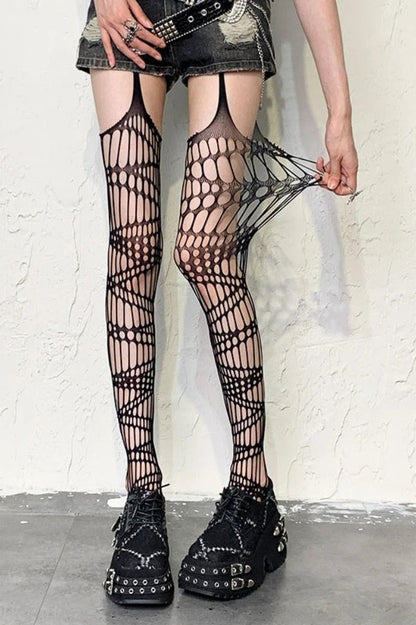 Punk Gothic Irregular Mesh Fishnet Thigh High Socks