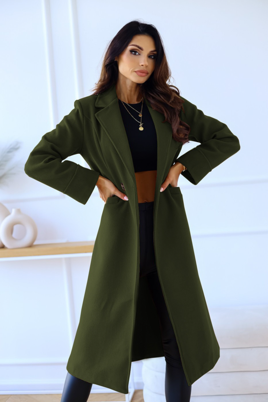 Wool Blend Double Breasted Lapel Elegant Overcoat