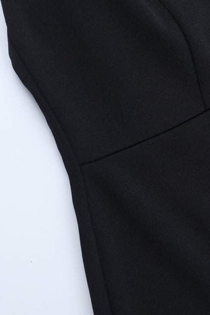 Black Contrast Lace U-Neck Split Backless Party Dress