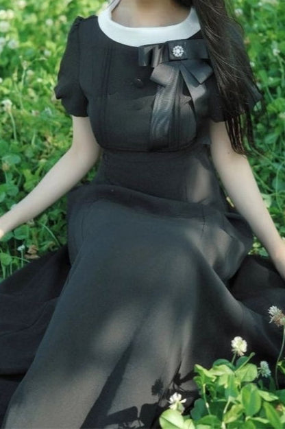 Elegant Crane Print Retro Maxi Dress