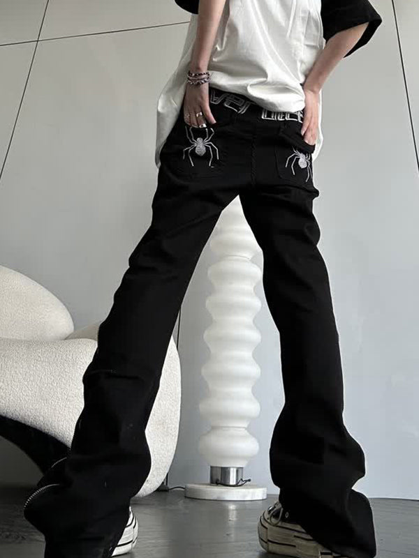 Spider Embroidery Side Zip Up Skinny Jeans