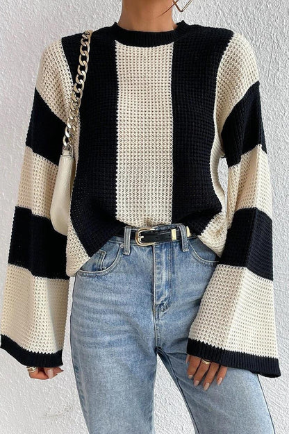 Unique Striped Crewneck Niche Stylish Knit Sweater