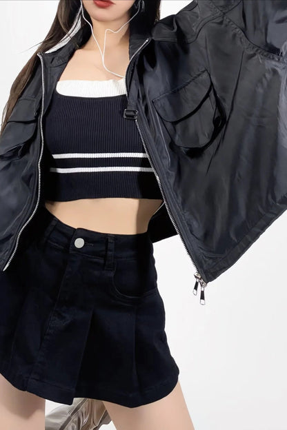 Cropped Cargo High Neck Coat