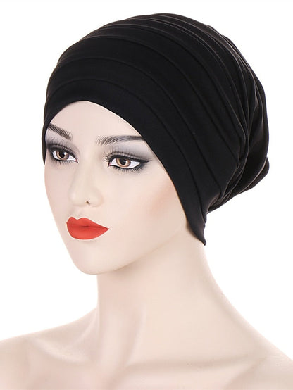 Candy Color Ladies Head Wraps Muslim Hijab Bonnets Fashion Headgear Trendy Elastic Full Body Pleated Turban Cap for Women for Women