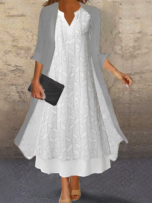 A Line Dress Midi Dress Gray 3/4 Length Sleeve Print Pure Color Ruched Fall Spring Crew Neck Elegant Casual Classic  S M L XL XXL 3XL / Loose for Women